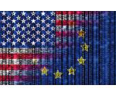 Digitale Flagge von America und Europa