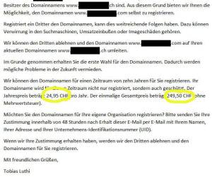 Betrüger verlangen Geld für Pseudo-Domain-Registrierung