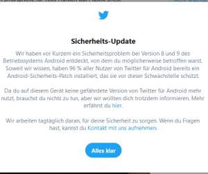 Meldung betreffs «Sicherheits-Update» auf Twitter