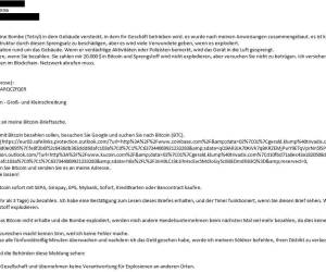 Erpressermails mit Bombendrohung im Umlauf