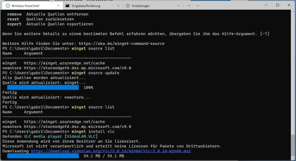 Screenshot Konsolenfenster mit Installation via winget