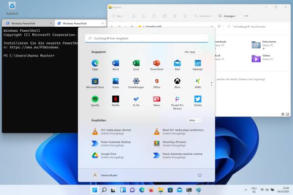Screenshot Windows 11 mit Terminal, Starmenü, Explorer 