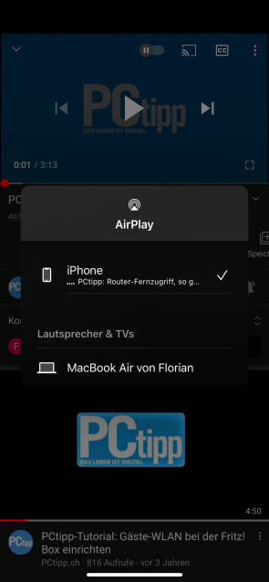 Screenshot Airplay auf dem iPhone