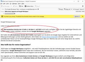 Screenshot von Googles Info-Mail 