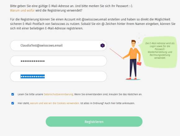 Registrierung bei swisscows.email