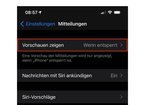 So wird die Vorschau unter iOS erst angezeigt, wenn das Gerät entsperrt ist
