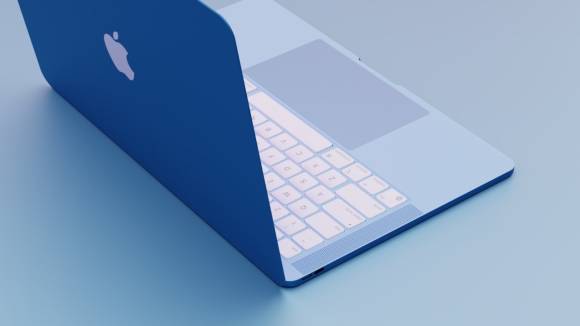 Ein aufgeklapptes Apple-Notebook 