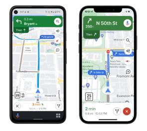 Maps-Navigationsansicht auf zwei Smartphones