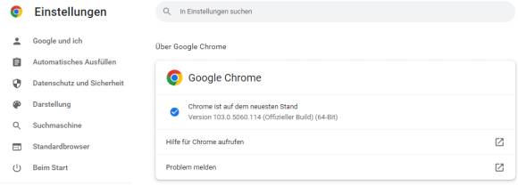 Chrome-Versionsdetails