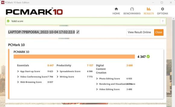Screenshot des PCMark-10-Benchmark-Testes