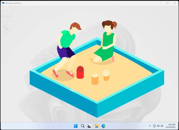 Ein Fenster der Windows-Sandbox, darin ein Sandkasten abgebildet 