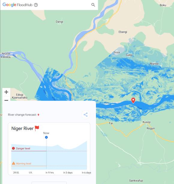 FloodHub zeigt Gefahrenlevel 