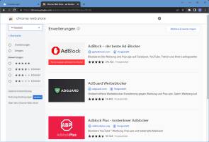 Beispiele von Werbeblockern im Chrome Webstore 