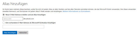 Einrichten einer Alias-Adresse in Outlook online