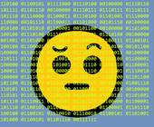 Skeptisch guckendes Emoji, umgeben von Binärcode