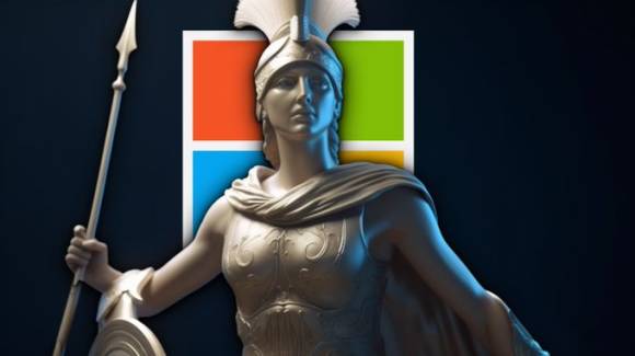 Statue der Göttin Athena vor einem Windows-Logo