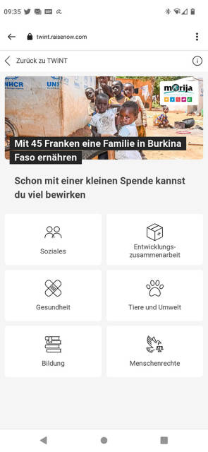 Spenden-Funktion in Twint