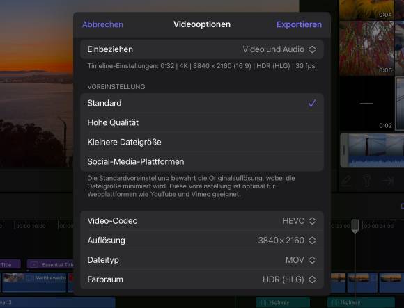 Der Export-Dialog von Final Cut Pro