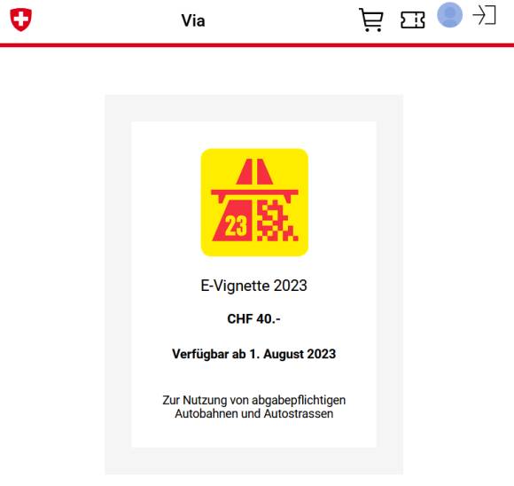 Screenshot der Info über die E-Vignette 