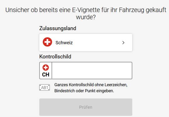 Überprüfungsmöglichkeit, ob für ein Fahrzeug eine E-Vignette gekauft wurde