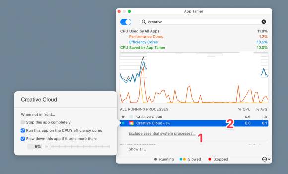 Das Programm-Fenster von App Tamer