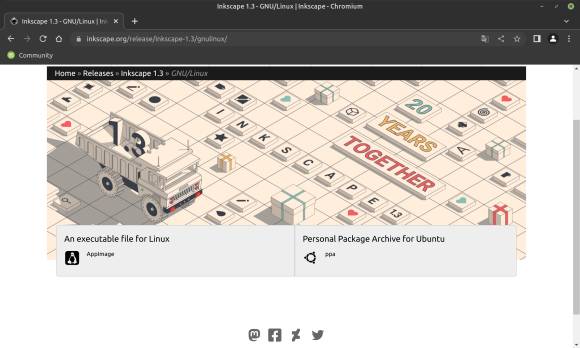 InkScape-Webseite mit zwei Varianten für die Installation unter Linux 
