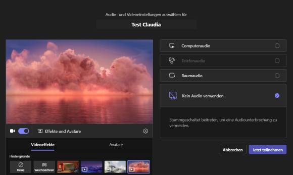 Tab Videoeffekte in Teams für den Desktop 