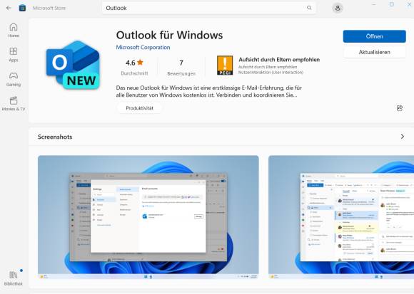 Das neue Outlook im Microsoft Store