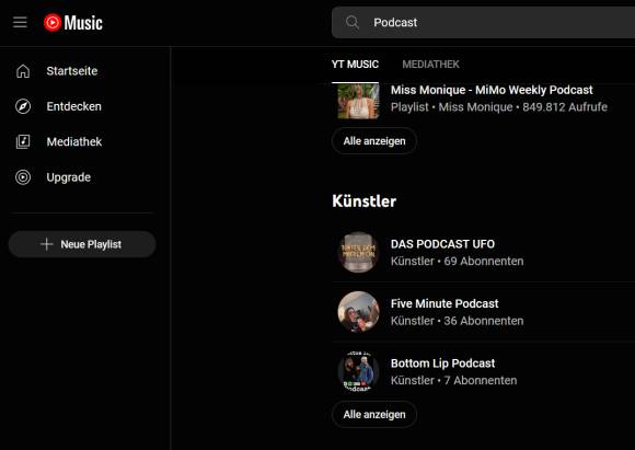 Podcasts auf YouTube Music