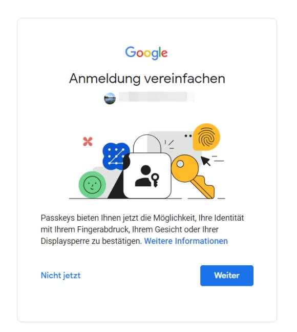 Passkeys-Aufforderung bei der Google-Anmeldung