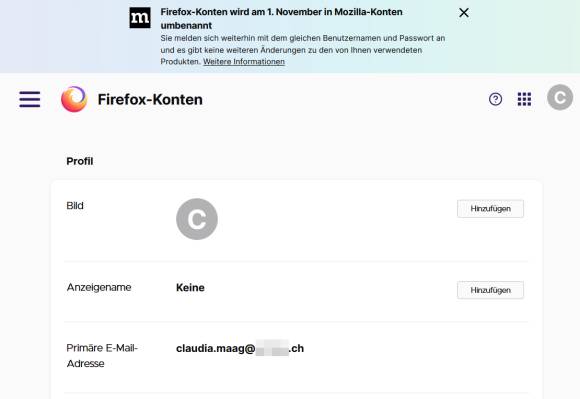 Firefox-Konto der Autorin 