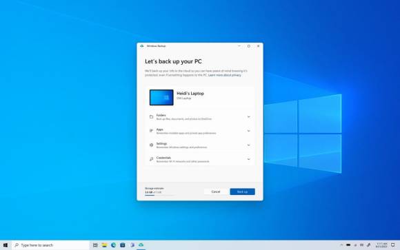 Screenshot zeigt das neue Windows-Backup