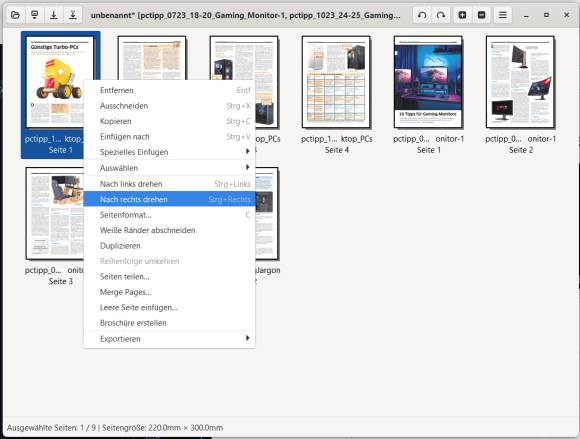 Screenshot zeigt PDF-Arranger mit ein paar Beispiel-PDFs 
