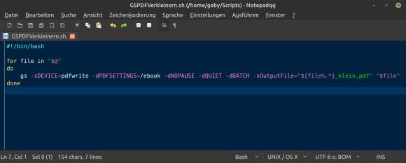 Das kleine Script in einem Texteditor unter Linux