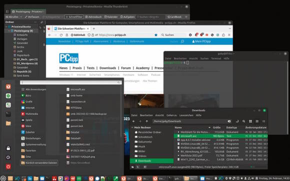 Screenshot eines Linux-Desktops mit geöffneten Programmfenstern 
