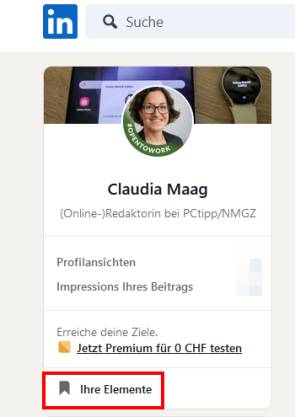 Unterhalb Ihres Profilfotos finden Sie «Ihre Elemente»