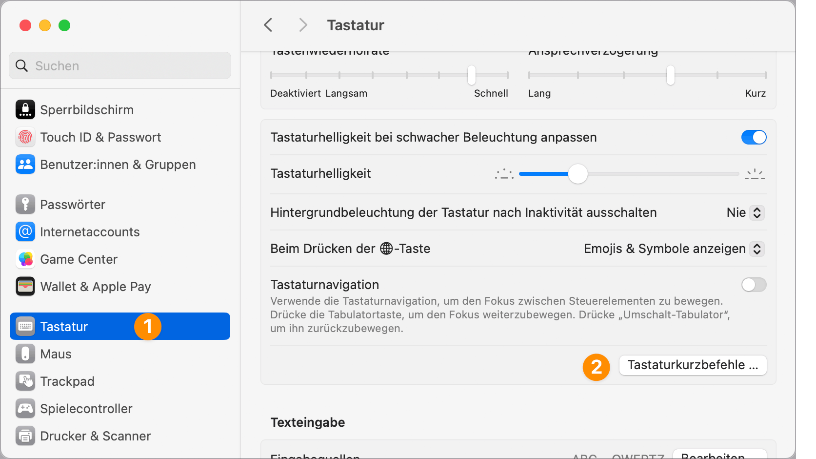 Einstellungen der Tastatur