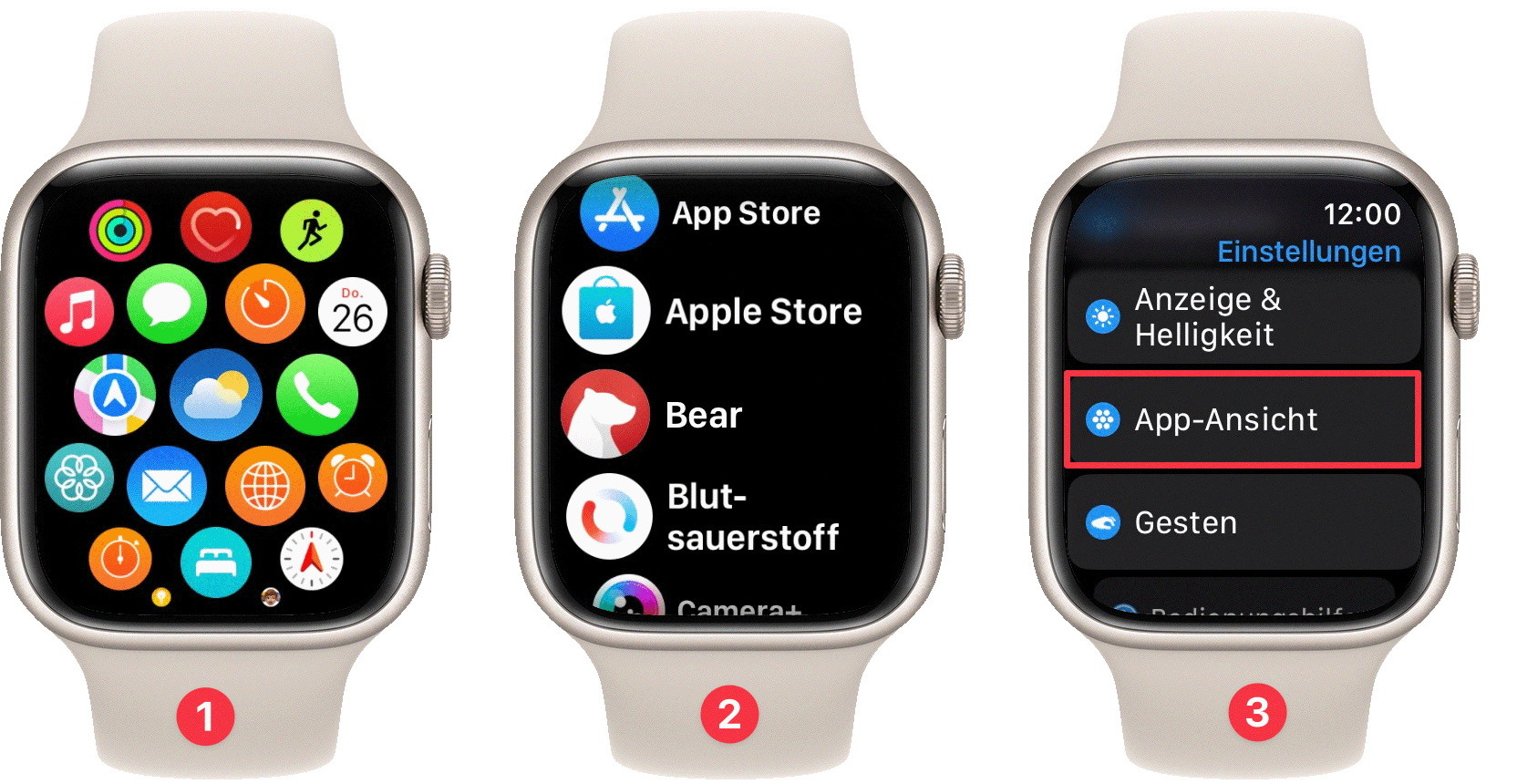 Einstellungen, um Apps als Liste anzuzeigen