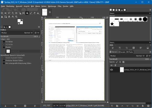 Eine einzelne PDF-Seite in GIMP