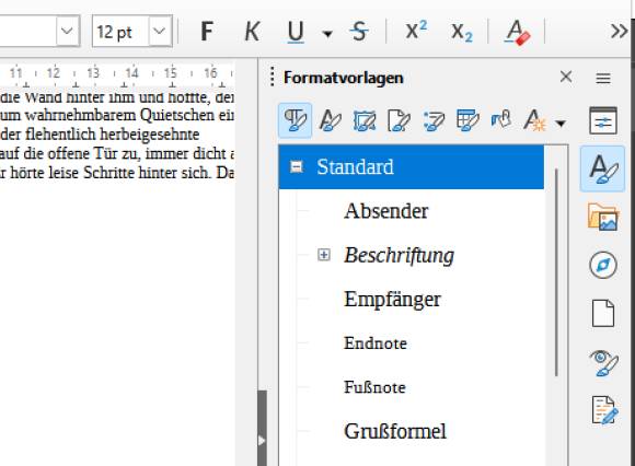 Der Bereich der Formatvorlagen im LibreOffice Writer 