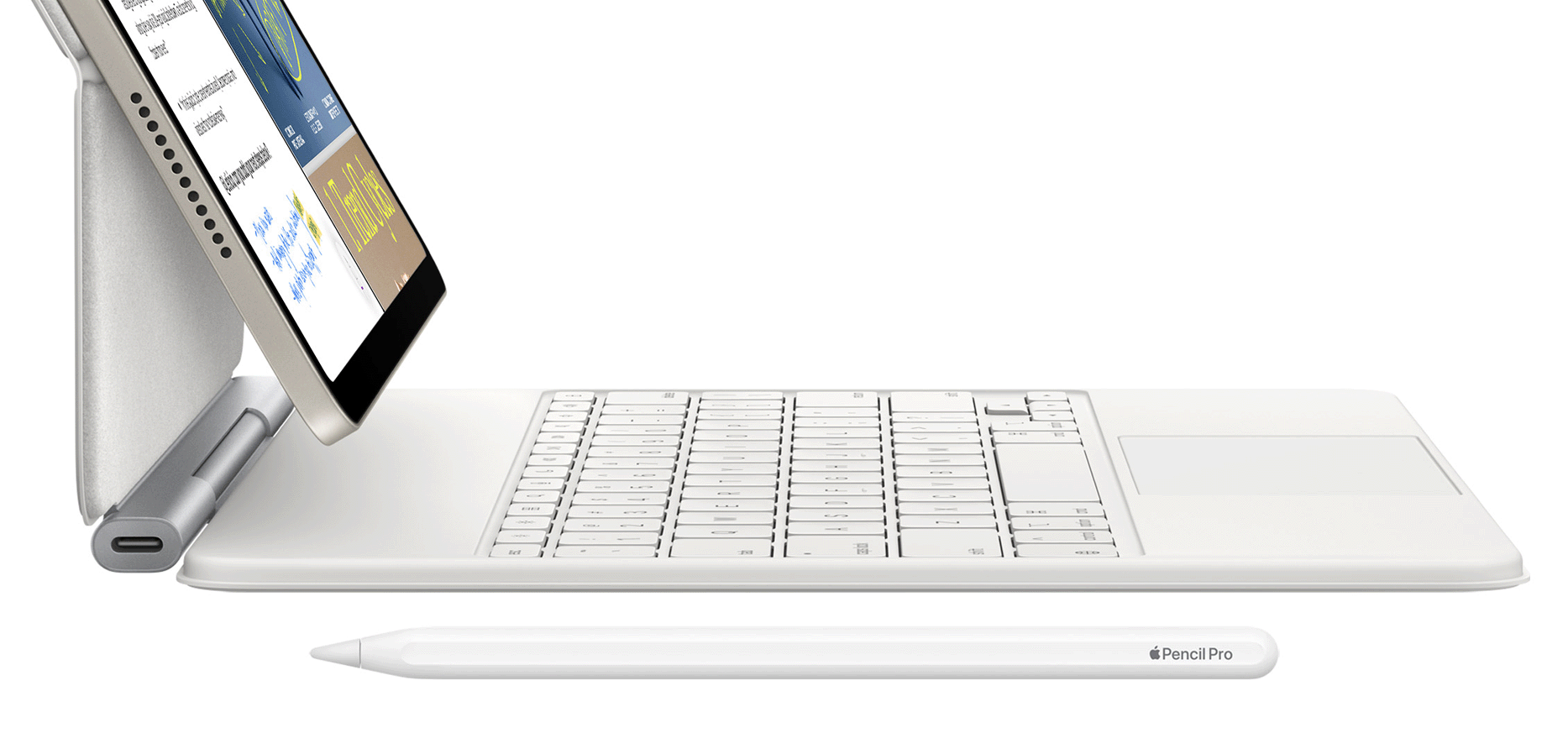 Der Pencil Pro (hier neben dem Magic Keyboard) wird auch dann zu einer sinnvollen Erweiterung, wenn man mit den Zeichnen eigentlich nichts am Hut hat