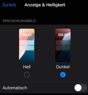 Bild 2: Der Dark Mode lässt viele Elemente schwarz werden – schont aber auch den Akku