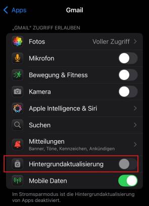Bild 4: … oder iOS ein, um Strom zu sparen