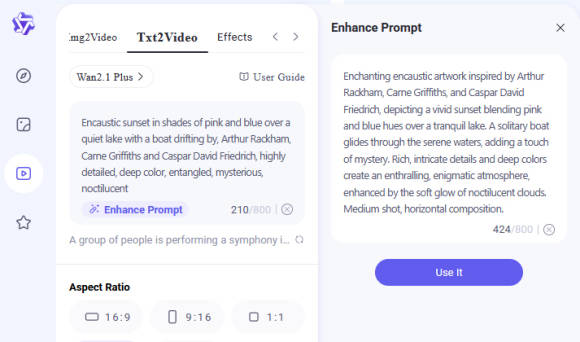 Bild 2: Enhance Prompt, auch Magic Prompt genannt, erweitert und verbessert den Prompt, was sich auch auf das Video auswirkt
