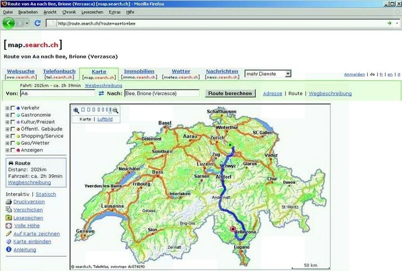 Search.ch präsentiert Online-Routenplaner - computerworld.ch