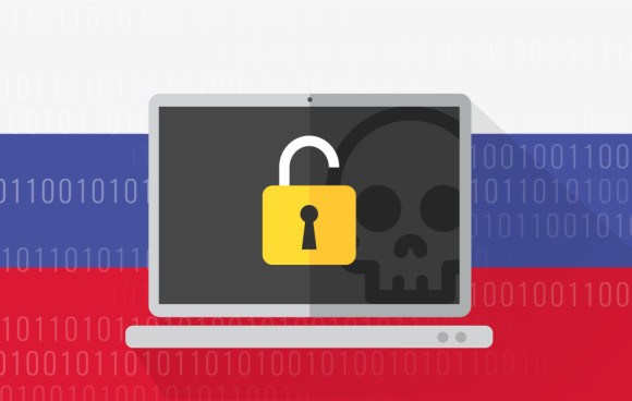 Russische Flagge und Ransomware 