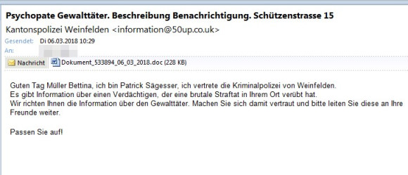 Warnung vor falschen Mails mit Absender Kantonspolizei 