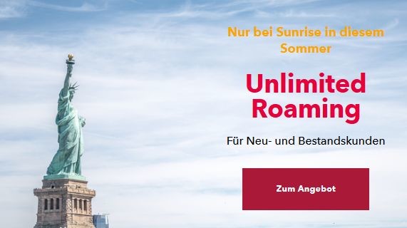 Sunrise bietet befristet unlimitiertes Surfen im Ausland Sunrise bietet befristet unlimitiertes Surfen im Ausland